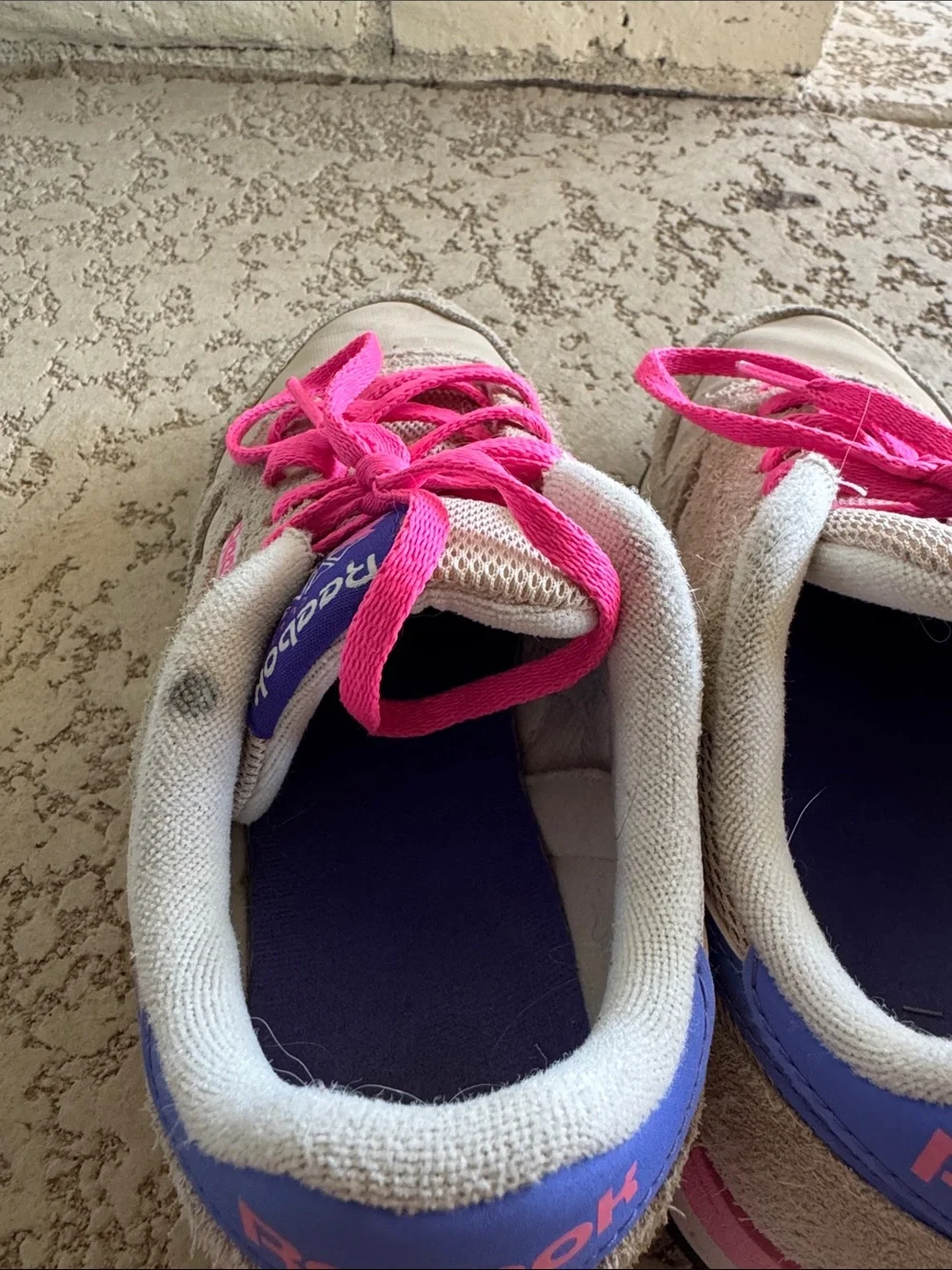 Reebok Kids Beige Sneakers with Pink Laces & Purple Accents